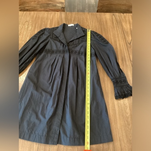 Rebecca Taylor Lace Mock Neck Long Sleeve Poplin cotton mini Dress black 0 - Picture 10 of 14